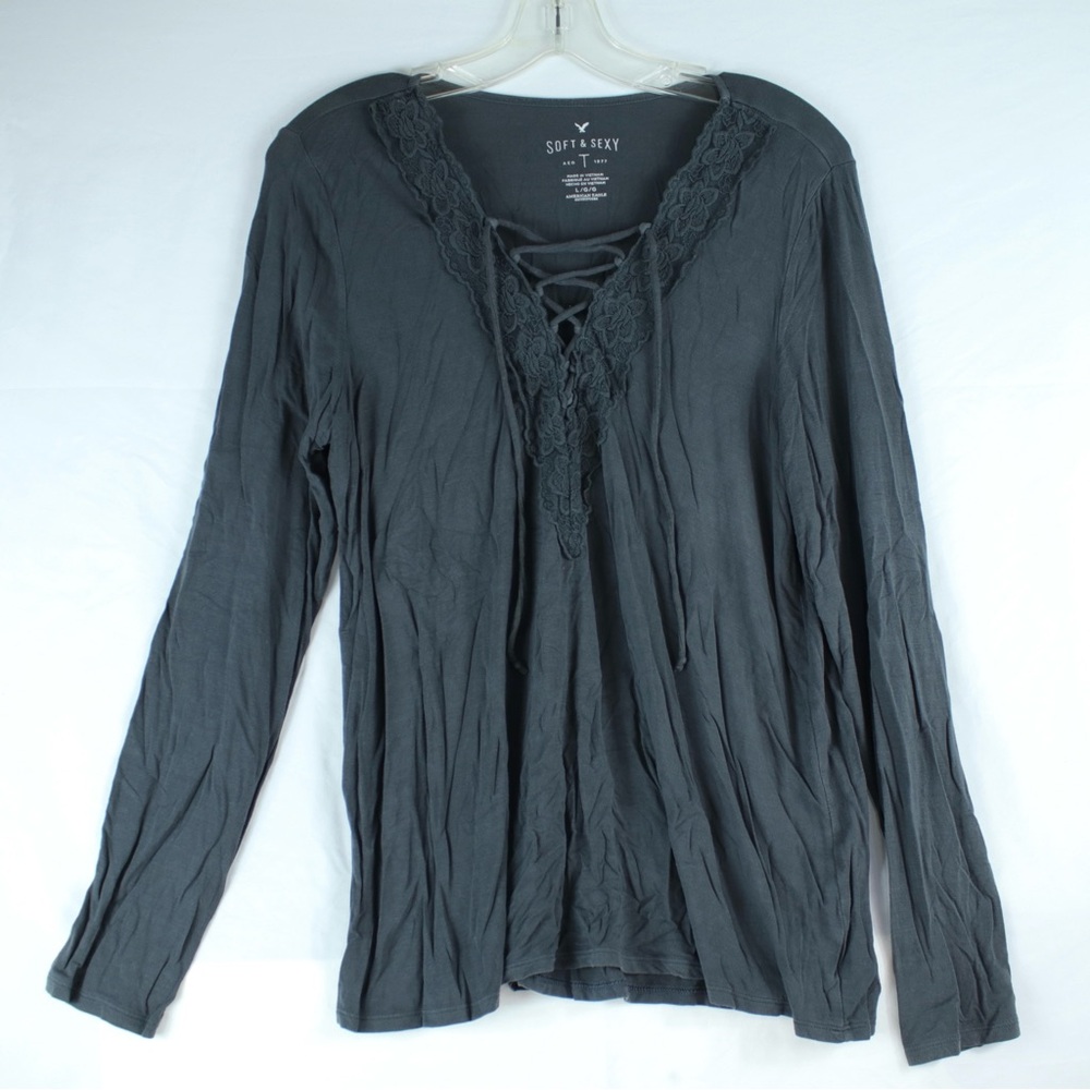 American Eagle Outfitters Soft & Sexy Gray Long Sleeve Blouse Women Size L